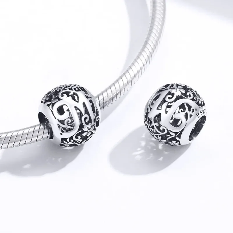 (bilde for)  Pandora Style Openwork Flower Letter M Charm - SCC1444-M - Vis 4