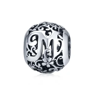 (bilde for)  Pandora Style Openwork Flower Letter M Charm - SCC1444-M