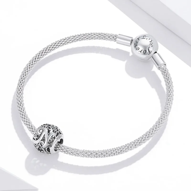 (bilde for)  Pandora Style Openwork Flower Letter N Charm - SCC1444-N - Vis 3