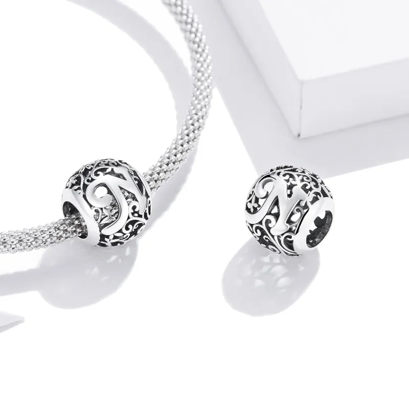 (bilde for)  Pandora Style Openwork Flower Letter N Charm - SCC1444-N - Vis 4