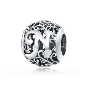 (bilde for)  Pandora Style Openwork Flower Letter N Charm - SCC1444-N