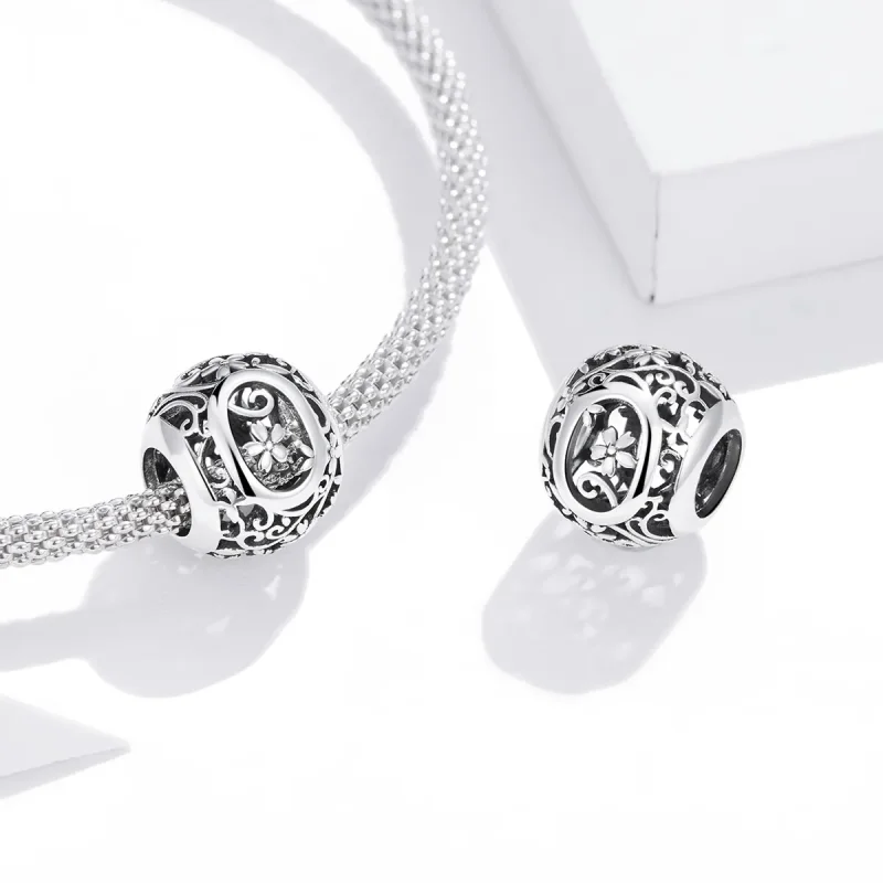 (bilde for)  Pandora Style Openwork Flower Letter O Charm - SCC1444-O - Vis 4