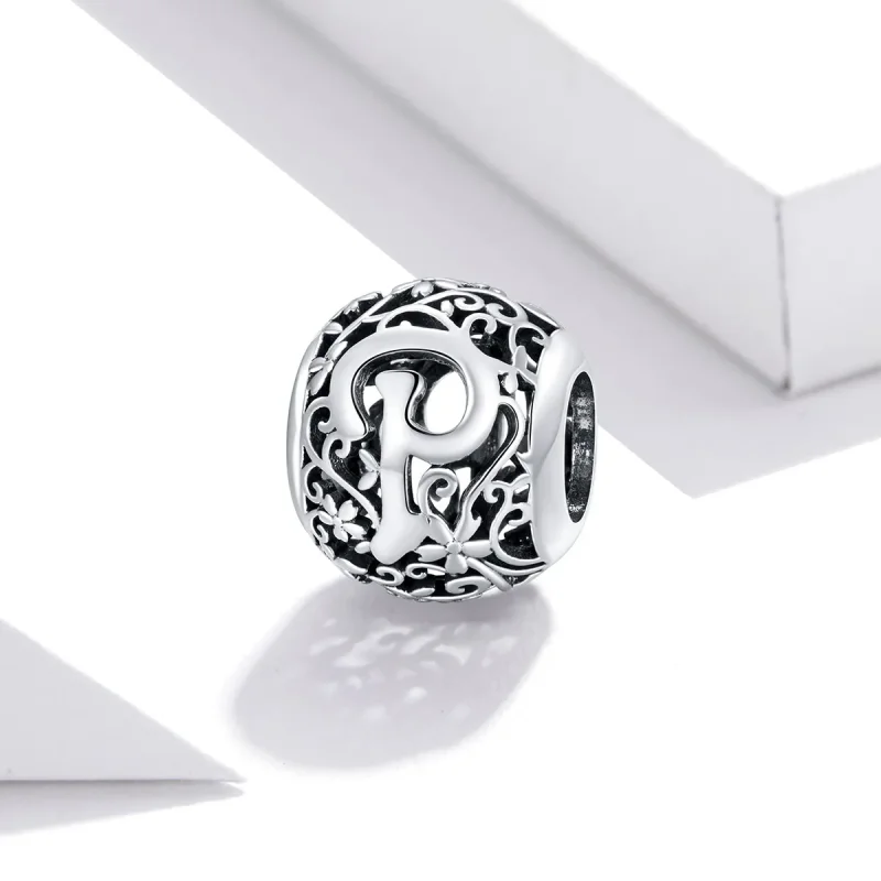 (bilde for)  Pandora Style Openwork Flower Letter P Charm - SCC1444-P - Vis 2
