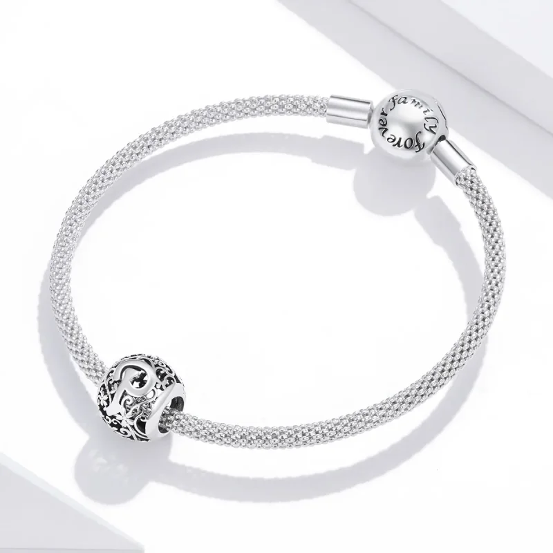 (bilde for)  Pandora Style Openwork Flower Letter P Charm - SCC1444-P - Vis 3