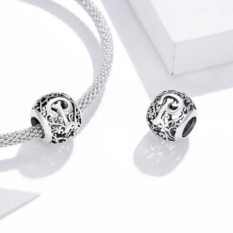 (bilde for)  Pandora Style Openwork Flower Letter P Charm - SCC1444-P - Vis 4