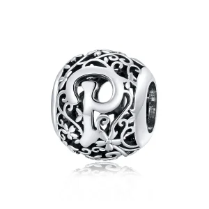 (bilde for)  Pandora Style Openwork Flower Letter P Charm - SCC1444-P