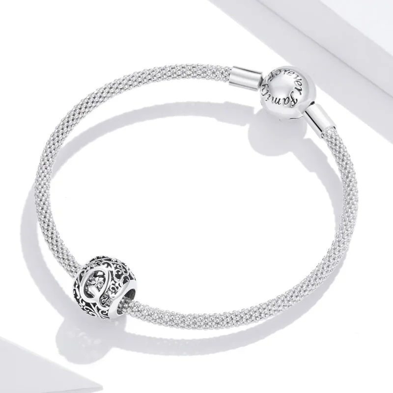 (bilde for)  Pandora Style Openwork Flower Letter Q Charm - SCC1444-Q - Vis 3