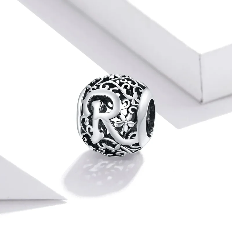(bilde for)  Pandora Style Openwork Flower Letter R Charm - SCC1444-R - Vis 2