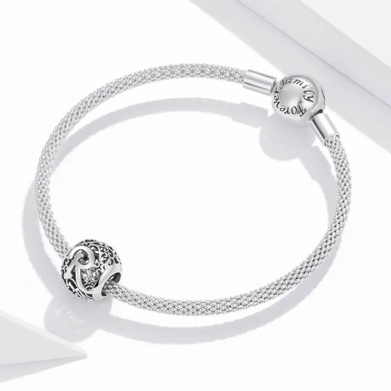 (bilde for)  Pandora Style Openwork Flower Letter R Charm - SCC1444-R - Vis 3