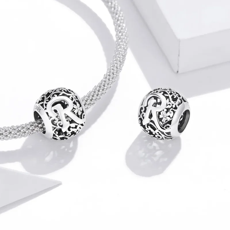 (bilde for)  Pandora Style Openwork Flower Letter R Charm - SCC1444-R - Vis 4