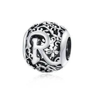 (bilde for)  Pandora Style Openwork Flower Letter R Charm - SCC1444-R