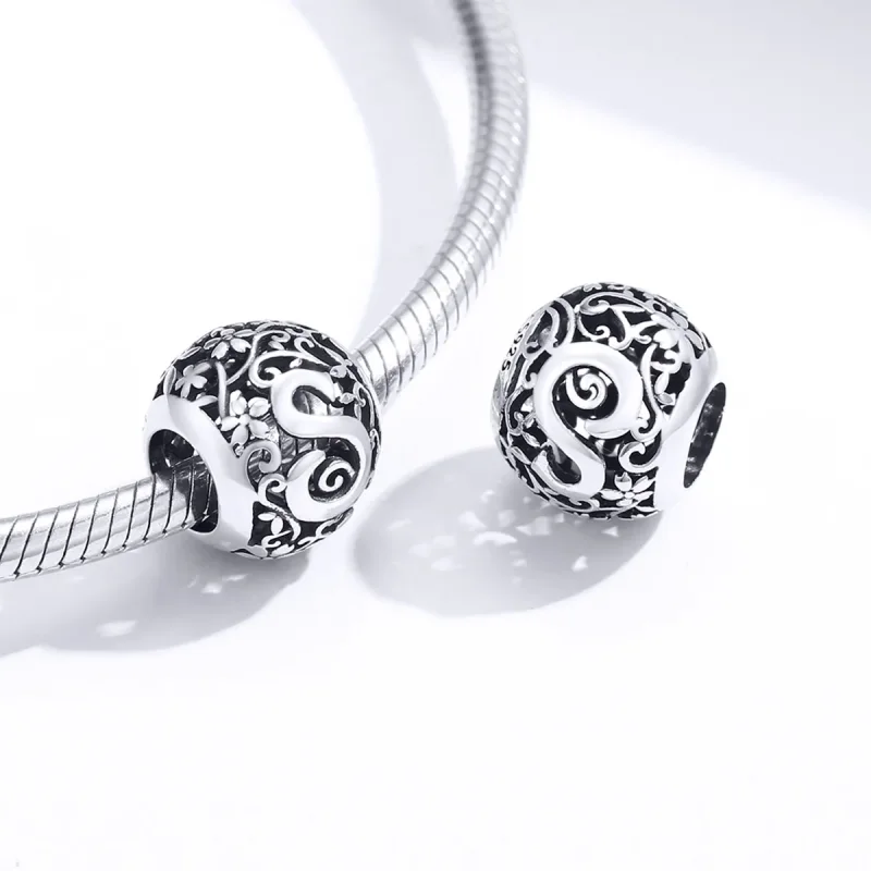 (bilde for)  Pandora Style Openwork Flower Letter S Charm - SCC1444-S - Vis 4