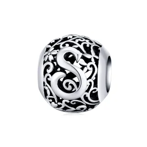 (bilde for)  Pandora Style Openwork Flower Letter S Charm - SCC1444-S