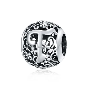 (bilde for)  Pandora Style Openwork Flower Letter T Charm - SCC1444-T