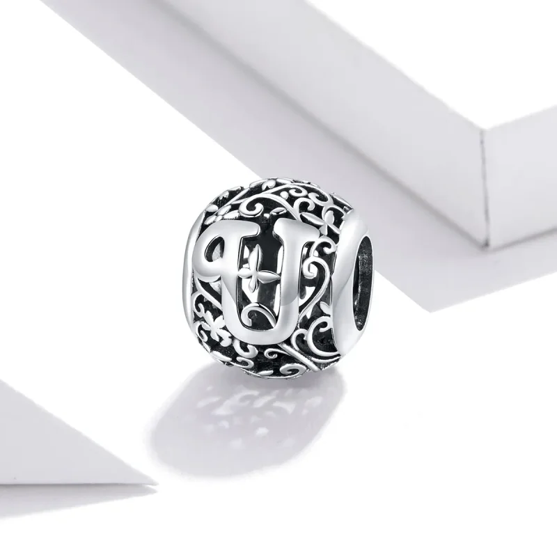 (bilde for)  Pandora Style Openwork Flower Letter U Charm - SCC1444-U - Vis 2
