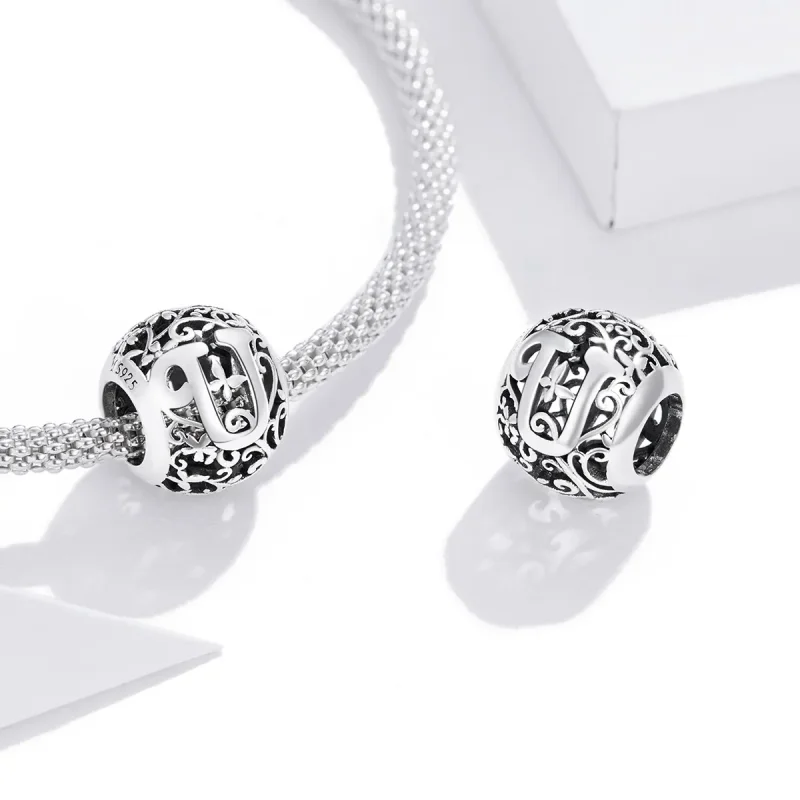 (bilde for)  Pandora Style Openwork Flower Letter U Charm - SCC1444-U - Vis 4