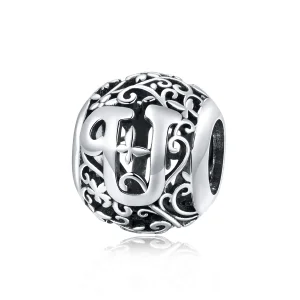 (bilde for)  Pandora Style Openwork Flower Letter U Charm - SCC1444-U