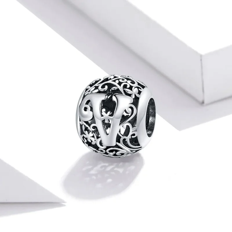 (bilde for)  Pandora Style Openwork Flower Letter V Charm - SCC1444-V - Vis 2