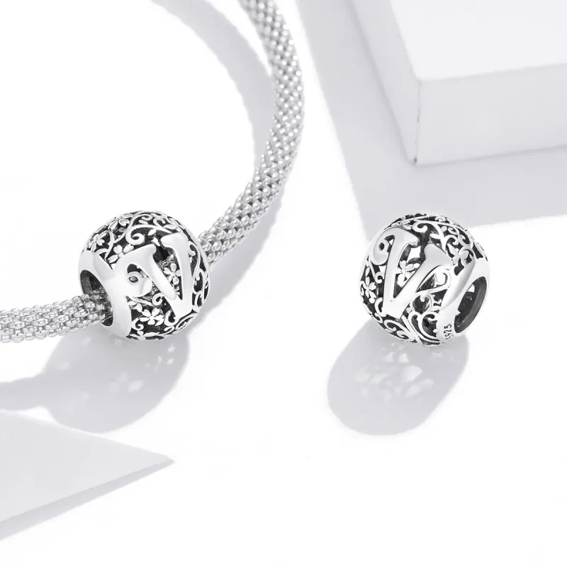 (bilde for)  Pandora Style Openwork Flower Letter V Charm - SCC1444-V - Vis 4