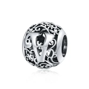 (bilde for)  Pandora Style Openwork Flower Letter V Charm - SCC1444-V