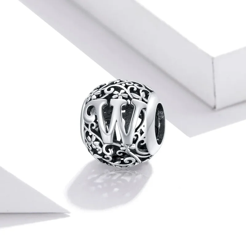 (bilde for)  Pandora Style Openwork Flower Letter W Charm - SCC1444-W - Vis 2