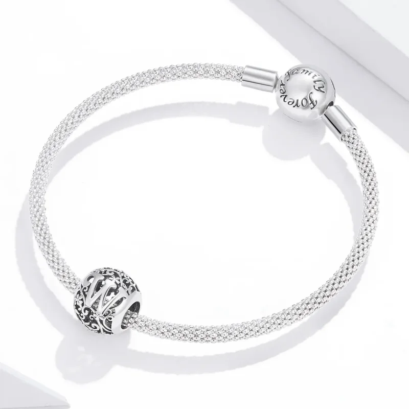 (bilde for)  Pandora Style Openwork Flower Letter W Charm - SCC1444-W - Vis 3