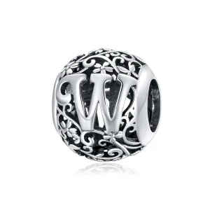 (bilde for)  Pandora Style Openwork Flower Letter W Charm - SCC1444-W