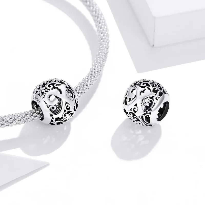 (bilde for)  Pandora Style Openwork Flower Letter X Charm - SCC1444-X - Vis 4