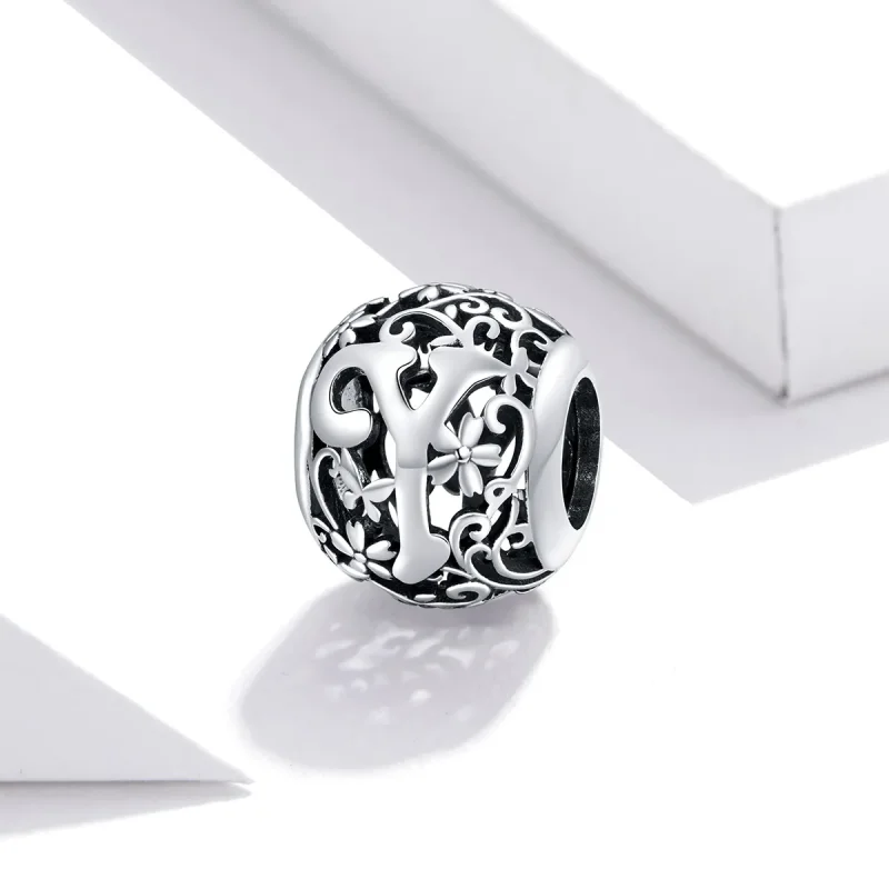 (bilde for) Pandora Style Openwork Flower Letter Y Charm - SCC1444-Y - Vis 2
