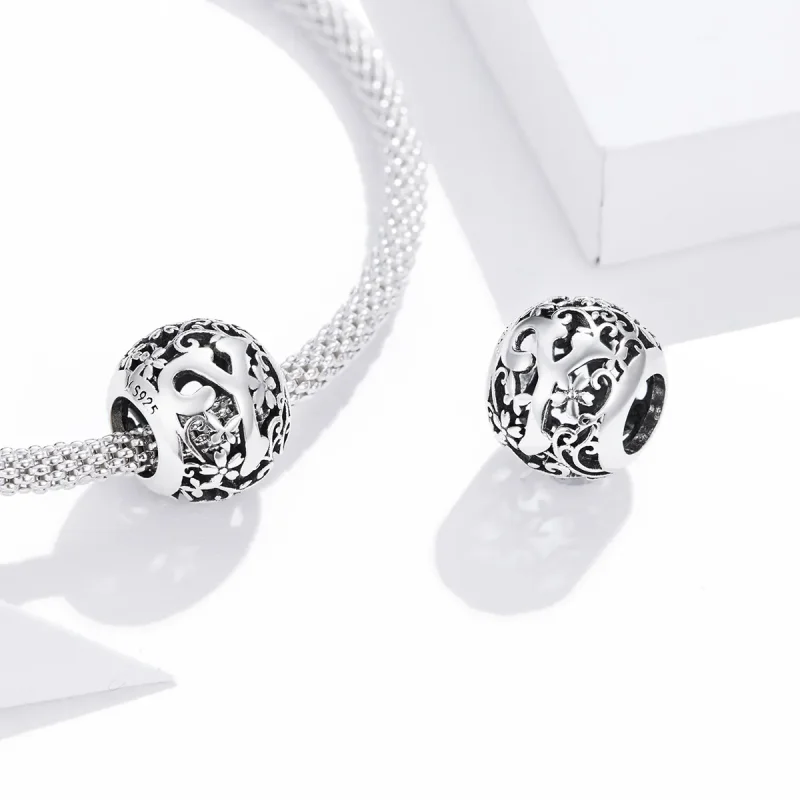 (bilde for) Pandora Style Openwork Flower Letter Y Charm - SCC1444-Y - Vis 4