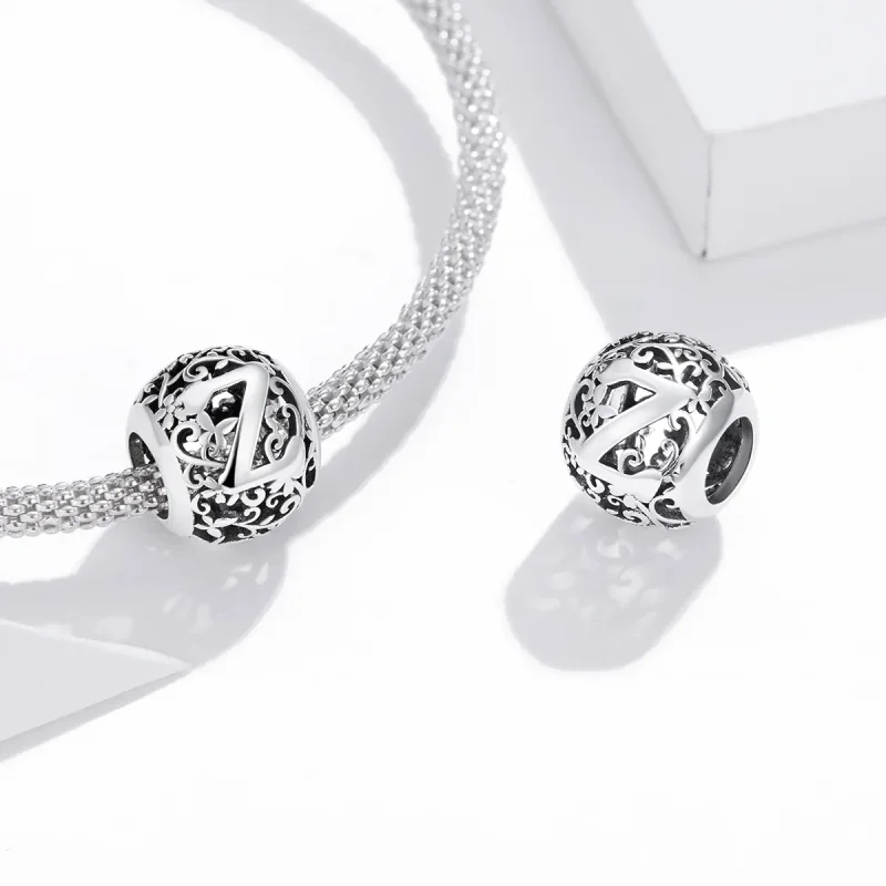 (bilde for)  Pandora Style Openwork Flower Letter Z Charm - SCC1444-Z - Vis 4