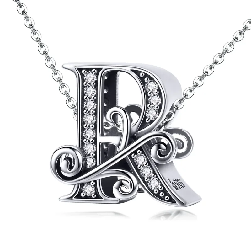 (bilde for)  Pandora Style Sparkling Pavé Flower Letter R Charm - BSC030-R - Vis 2