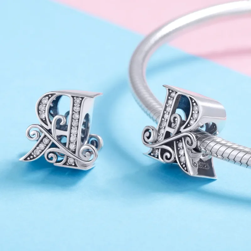 (bilde for)  Pandora Style Sparkling Pavé Flower Letter R Charm - BSC030-R - Vis 4