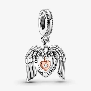 (bilde for) Pandora Club 2021 Englevinger og Hjerte Hengende Charm - 789296C01
