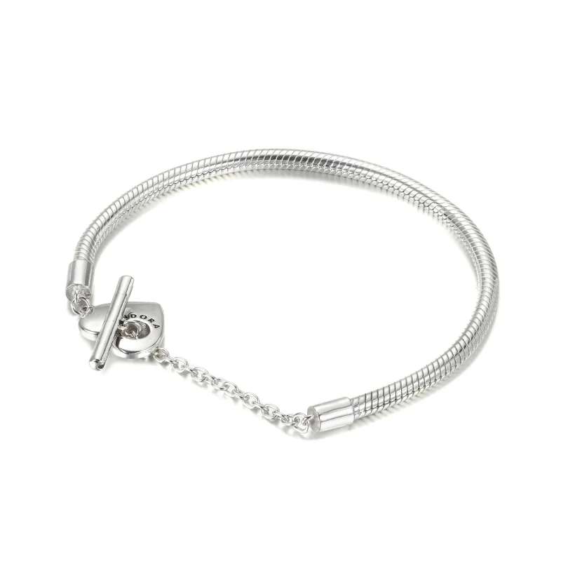 (bilde for) Pandora Moments Hjerte T-Bar Slangekjedearmbånd - 599285C00 - Vis 2