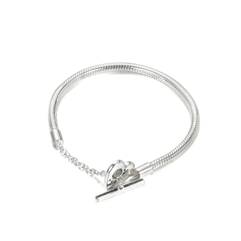(bilde for) Pandora Moments Hjerte T-Bar Slangekjedearmbånd - 599285C00 - Vis 3