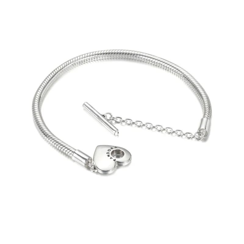 (bilde for) Pandora Moments Hjerte T-Bar Slangekjedearmbånd - 599285C00 - Vis 5