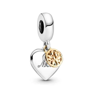 (bilde for) Pandora Tofarget Familietre og Hjerte Hengende Charm - 799366C00