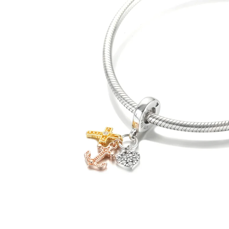 (bilde for) Trefarget Kors, Hjerte og Anker Hengende Charm - 799354C01 - Vis 5