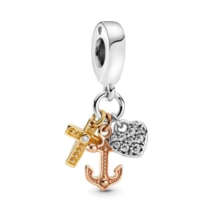 (bilde for) Trefarget Kors, Hjerte og Anker Hengende Charm - 799354C01