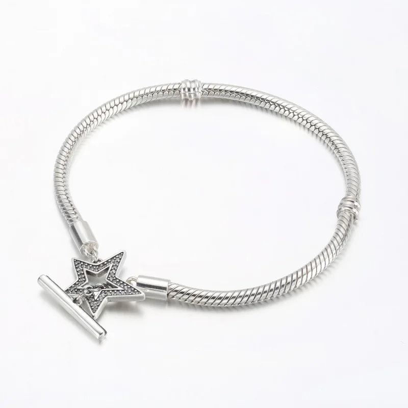(bilde for) Pandora Moments Asymmetrisk Stjerne T-bar Slangekjedearmbånd - 592357C01 - Vis 2