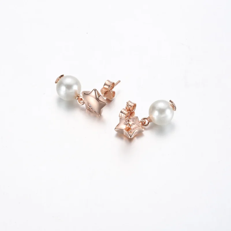 (bilde for) Pandora Star 14k rose gold-plated stud earrings with clear cubic zirconia and tr - Vis 3