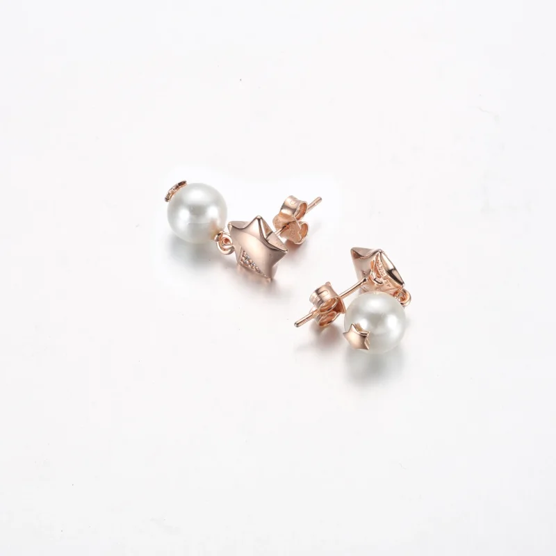 (bilde for) Pandora Star 14k rose gold-plated stud earrings with clear cubic zirconia and tr - Vis 5