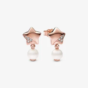 (bilde for) Pandora Star 14k rose gold-plated stud earrings with clear cubic zirconia and treated freshwater cultured pearl - 282488C01