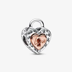 (bilde for) Pandora Tofarget Hengelås Delbart Hjerte Charm - 782505C00