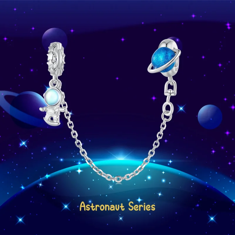 (bilde for) Pandora Style Astronaut and Planet Safety Chain - BSC792 - Vis 4