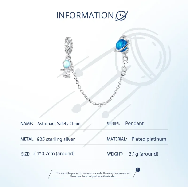 (bilde for) Pandora Style Astronaut and Planet Safety Chain - BSC792 - Vis 5