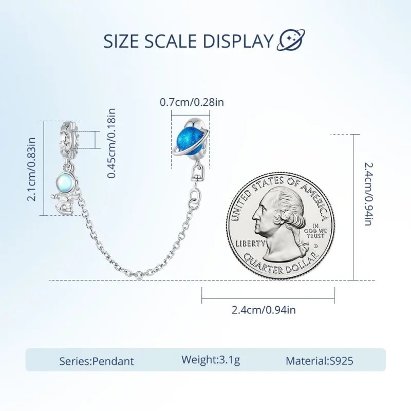(bilde for) Pandora Style Astronaut and Planet Safety Chain - BSC792 - Vis 6