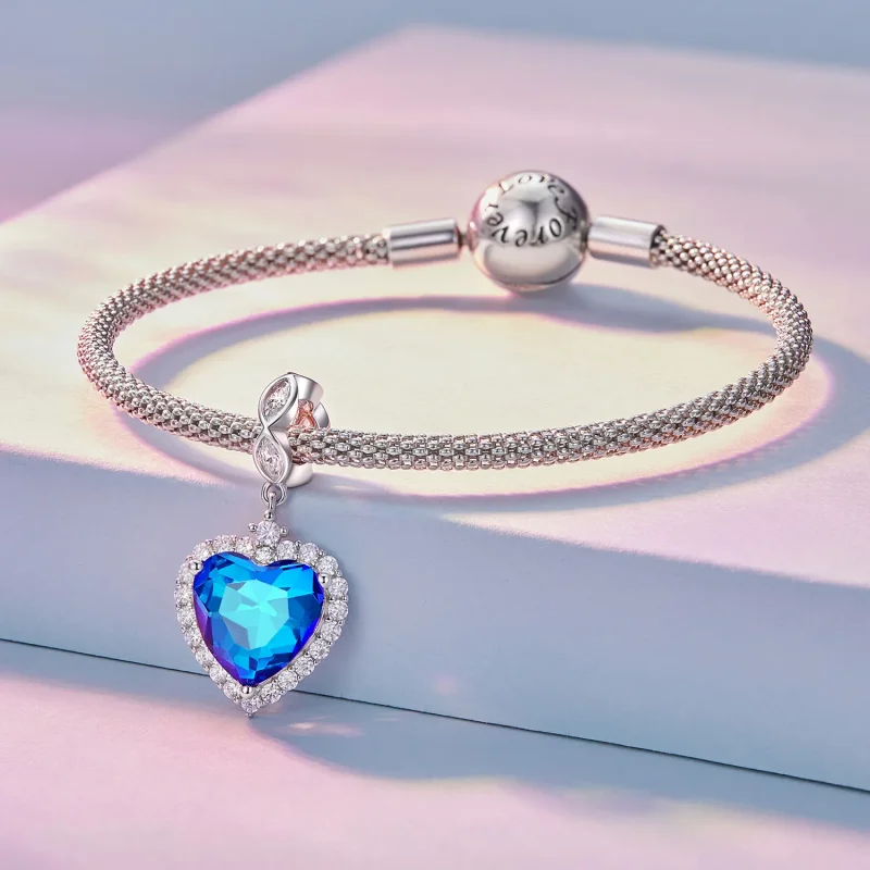 (bilde for) Pandora Style Blue Heart Charm - BSC775 - Vis 3
