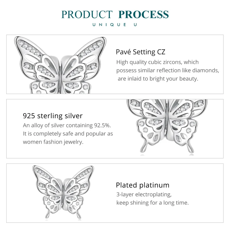 (bilde for) Pandora Style Butterflies Spacer Charm - BSC823 - Vis 6